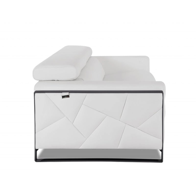 89" Wit Italiaans Lederen Bank met Zilveren Poten - 35 H x 89 B x 43 D