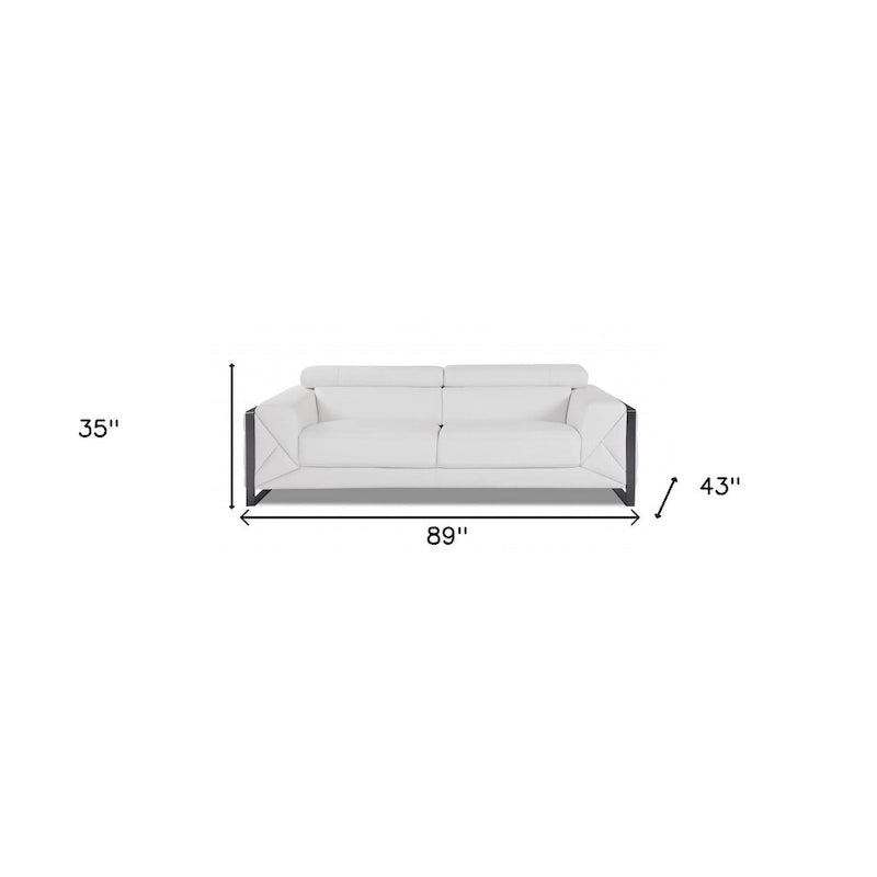 89" Wit Italiaans Lederen Bank met Zilveren Poten - 35 H x 89 B x 43 D