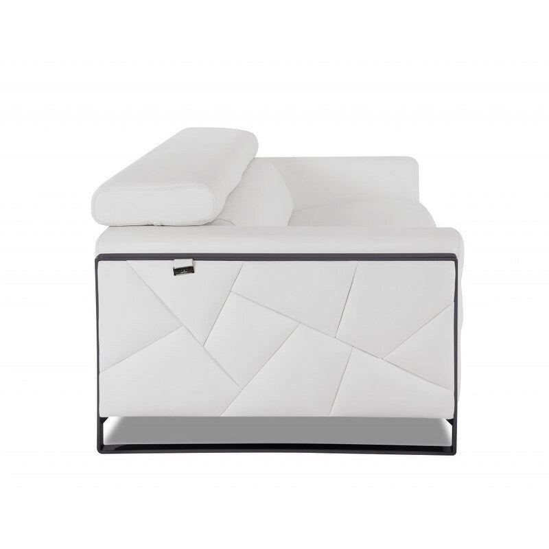 89" Wit Italiaans Lederen Bank met Zilveren Poten - 35 H x 89 B x 43 D