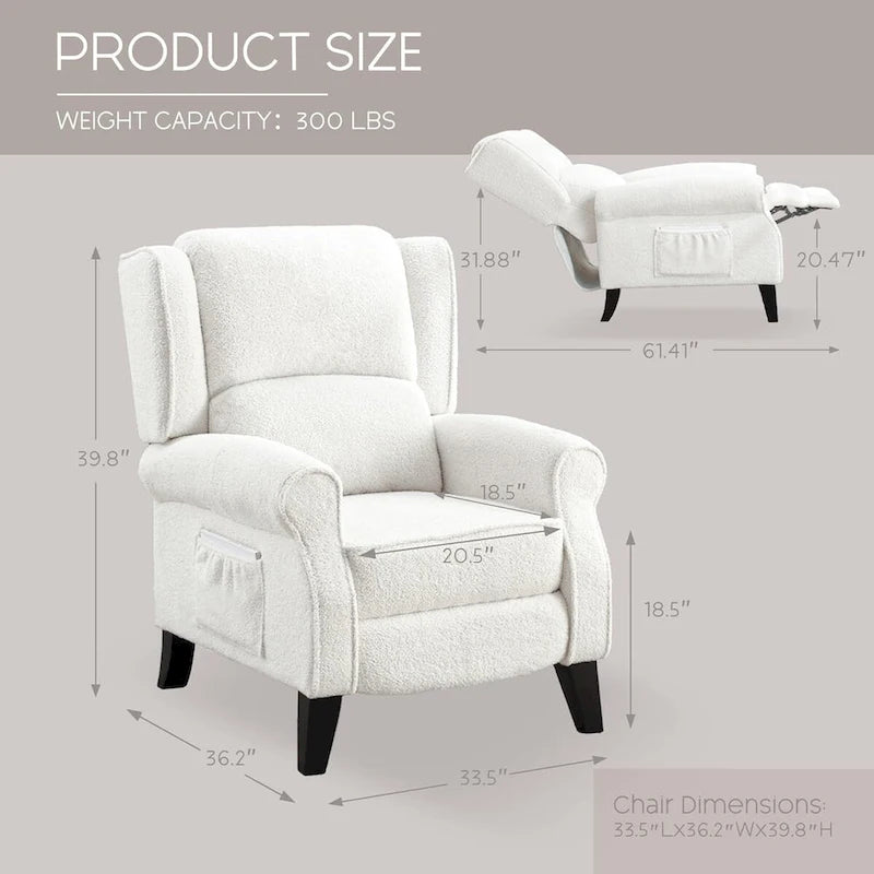 Handmatige Pushback Relaxfauteuil met Oorfauteuil en Voetensteun