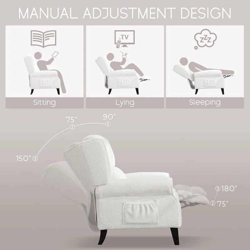 Handmatige Pushback Relaxfauteuil met Oorfauteuil en Voetensteun