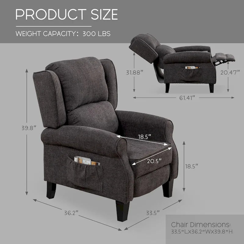 Handmatige Pushback Relaxfauteuil met Oorfauteuil en Voetensteun