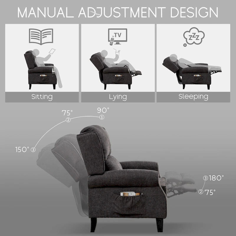 Handmatige Pushback Relaxfauteuil met Oorfauteuil en Voetensteun