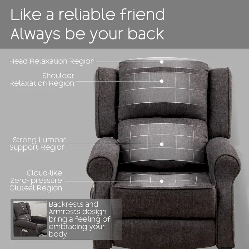 Handmatige Pushback Relaxfauteuil met Oorfauteuil en Voetensteun