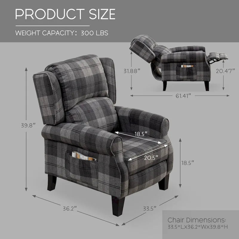 Handmatige Pushback Relaxfauteuil met Oorfauteuil en Voetensteun
