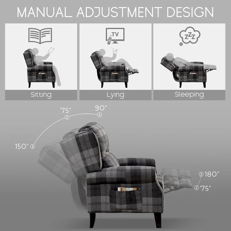 Handmatige Pushback Relaxfauteuil met Oorfauteuil en Voetensteun