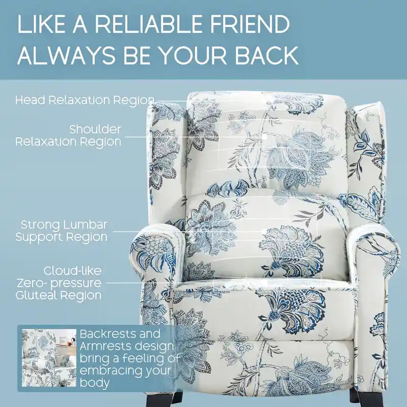 Handmatige Pushback Relaxfauteuil met Oorfauteuil en Voetensteun