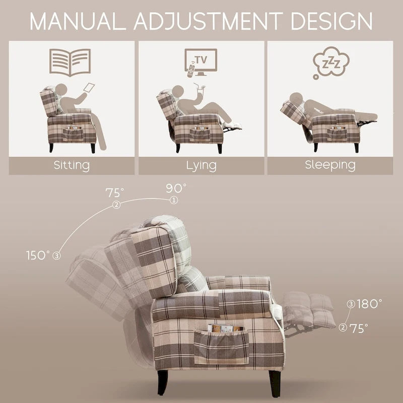 Handmatige Pushback Relaxfauteuil met Oorfauteuil en Voetensteun