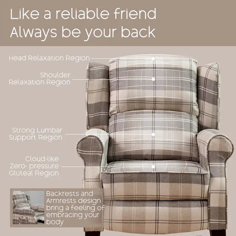 Handmatige Pushback Relaxfauteuil met Oorfauteuil en Voetensteun