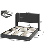 Opklapbaar bedframe met opbergruimte, USB-poorten en gestoffeerd hoofdbord