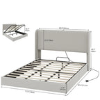 Opklapbaar bedframe met opbergruimte, USB-poorten en gestoffeerd hoofdbord