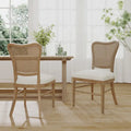 Farmhouse Rubberwood Eetkamerstoelen met Rieten Rugleuning (Set van 2)