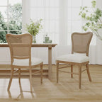Farmhouse Rubberwood Eetkamerstoelen met Rieten Rugleuning (Set van 2)