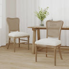 Farmhouse Rubberwood Eetkamerstoelen met Rieten Rugleuning (Set van 2)