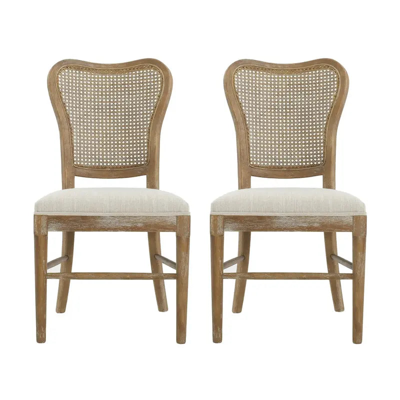 Farmhouse Rubberwood Eetkamerstoelen met Rieten Rugleuning (Set van 2)