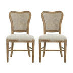 Farmhouse Rubberwood Eetkamerstoelen met Rieten Rugleuning (Set van 2)