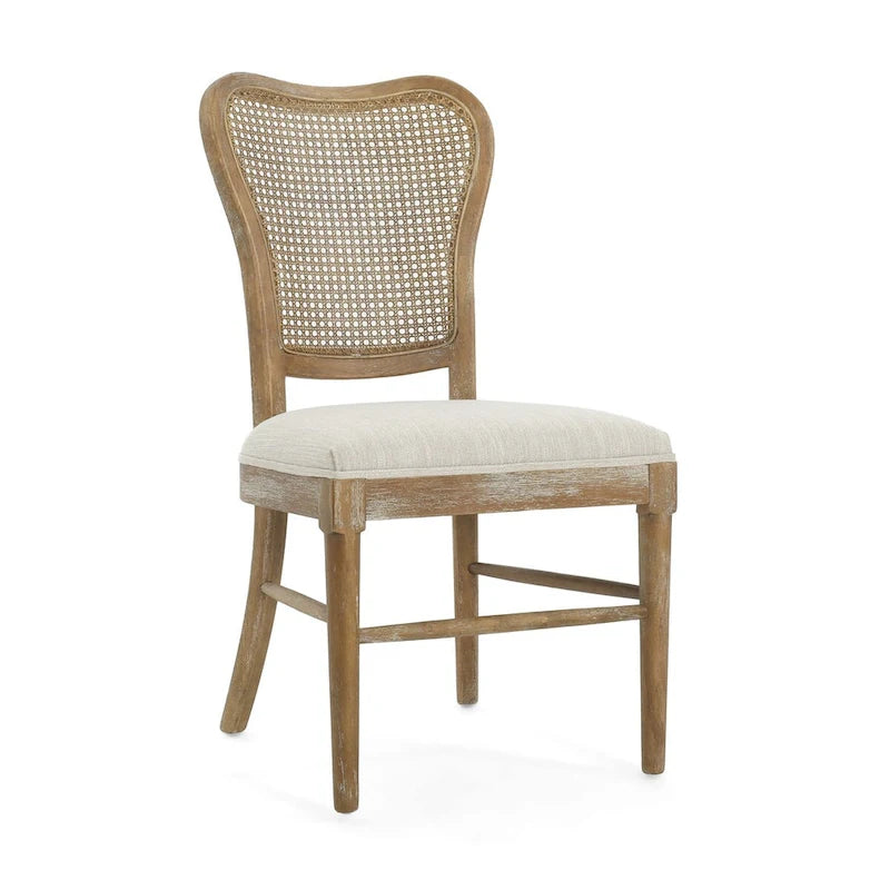 Farmhouse Rubberwood Eetkamerstoelen met Rieten Rugleuning (Set van 2)