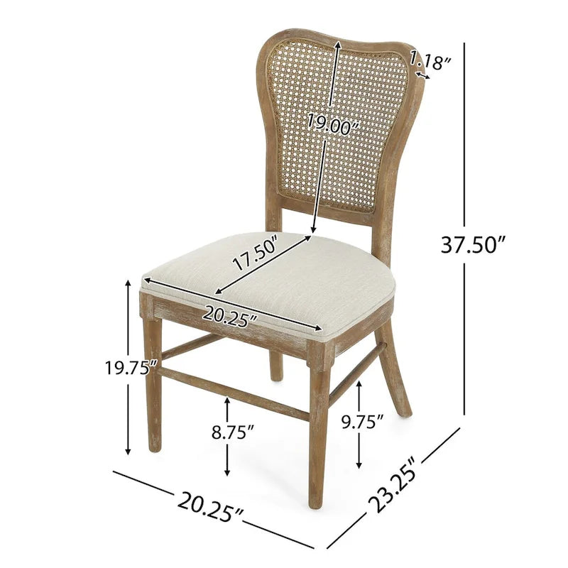 Farmhouse Rubberwood Eetkamerstoelen met Rieten Rugleuning (Set van 2)
