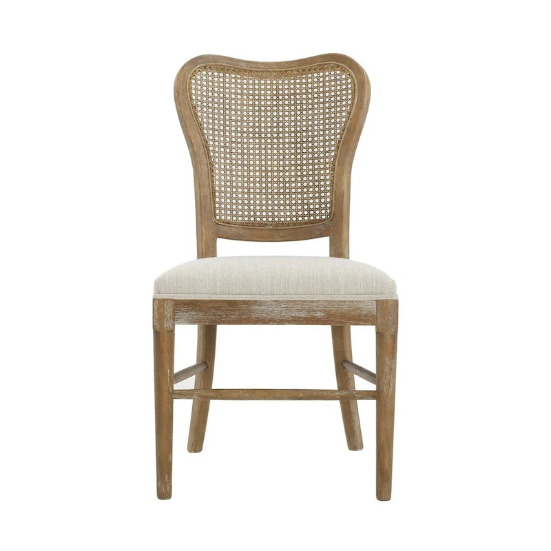 Farmhouse Rubberwood Eetkamerstoelen met Rieten Rugleuning (Set van 2)