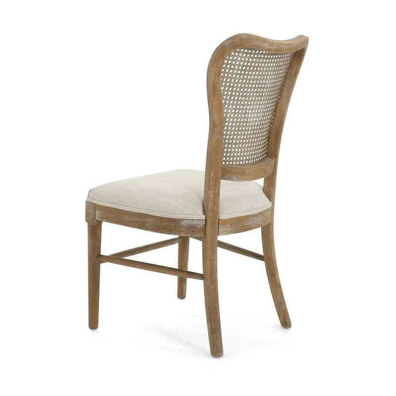 Farmhouse Rubberwood Eetkamerstoelen met Rieten Rugleuning (Set van 2)
