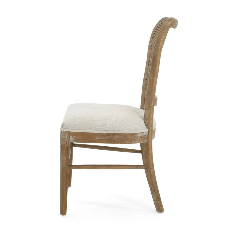Farmhouse Rubberwood Eetkamerstoelen met Rieten Rugleuning (Set van 2)