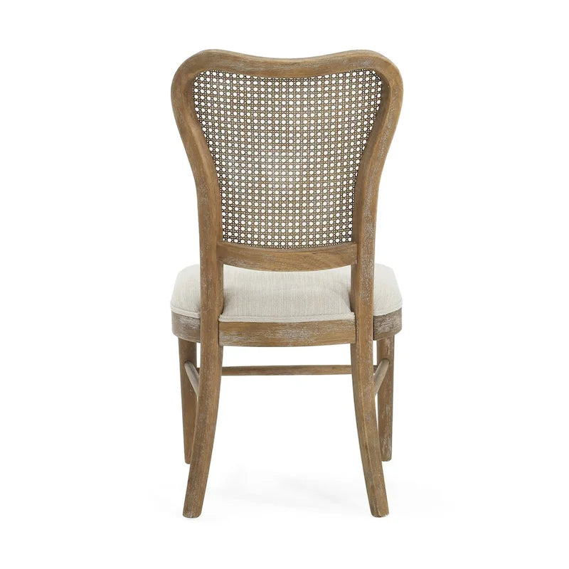 Farmhouse Rubberwood Eetkamerstoelen met Rieten Rugleuning (Set van 2)