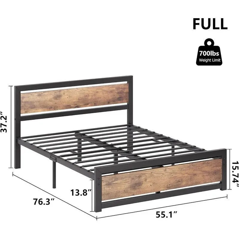 Metalen platformbedframe met hoofd- en voetbord