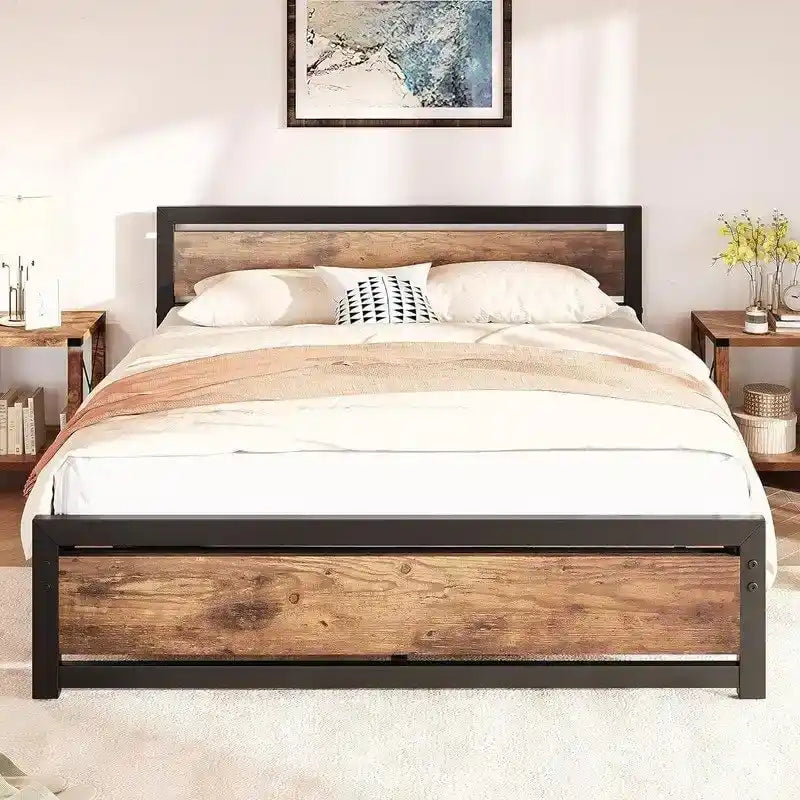 Metalen platformbedframe met hoofd- en voetbord