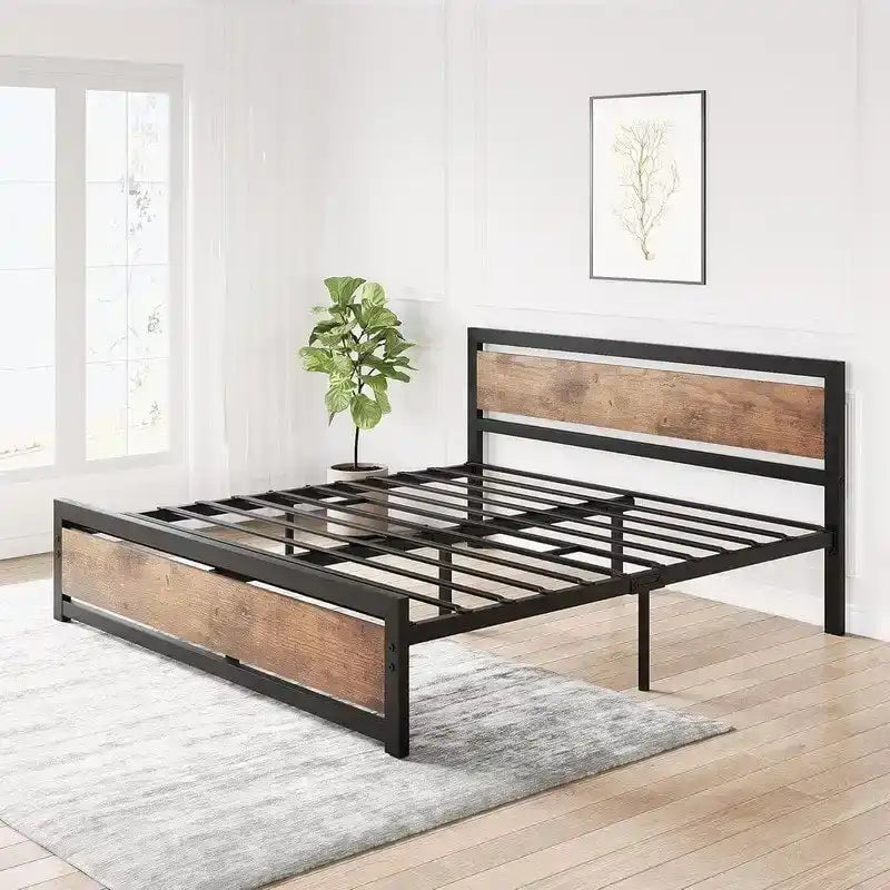 Metalen platformbedframe met hoofd- en voetbord