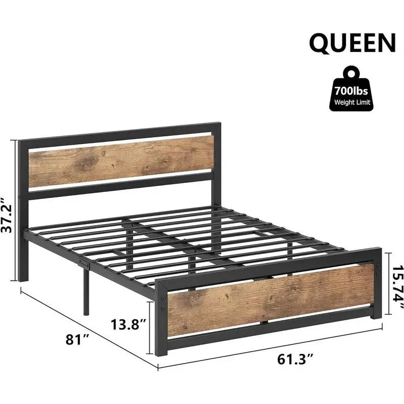 Metalen platformbedframe met hoofd- en voetbord